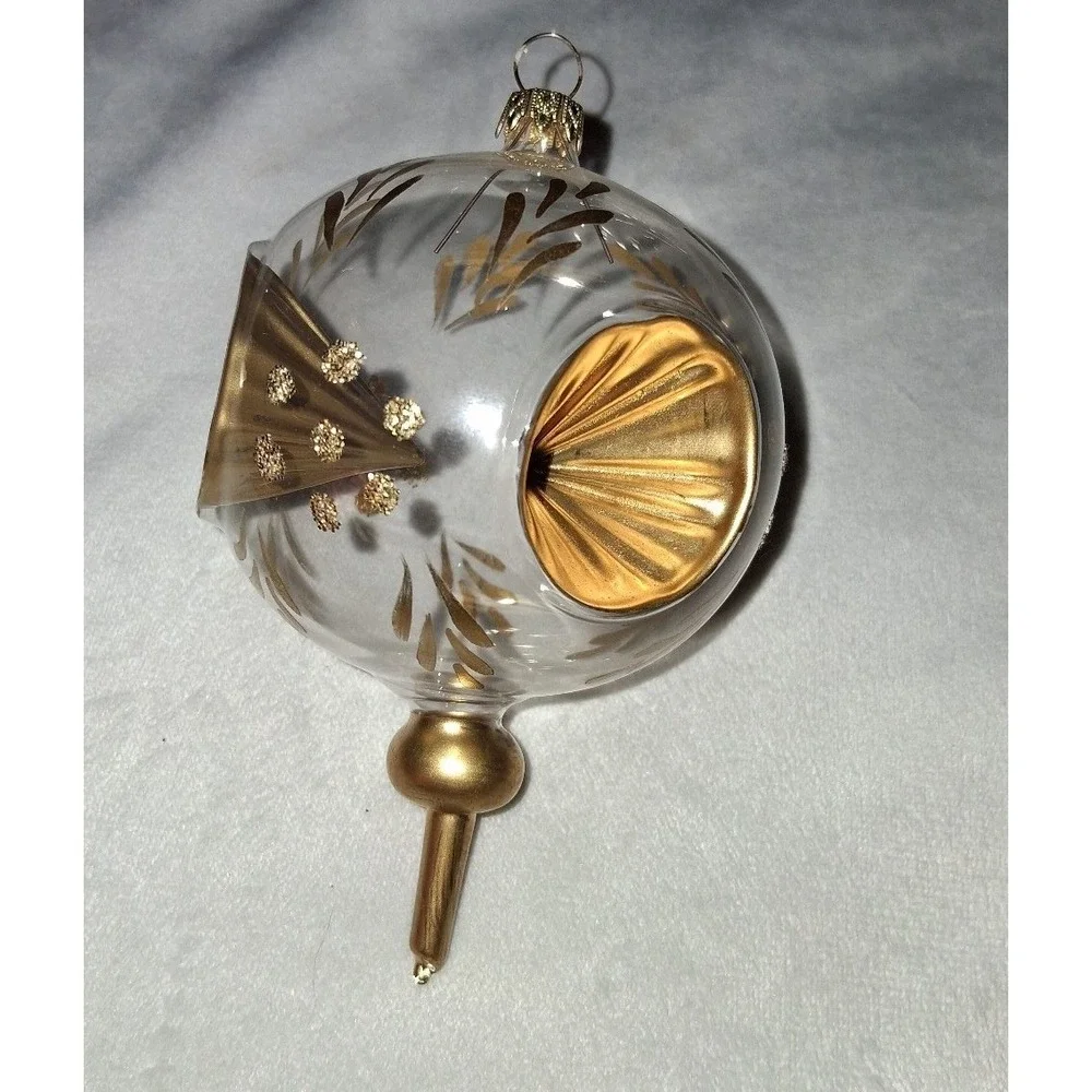 Vintage Germany Clear Glass Double Indent Christmas Ornament Gold 5